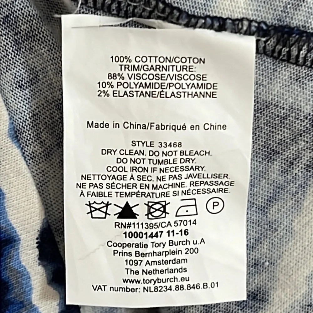 Tory Burch Hollie Tie Dye Women XSmall Navy Pullover Mini Stretch Geo Crew Dress